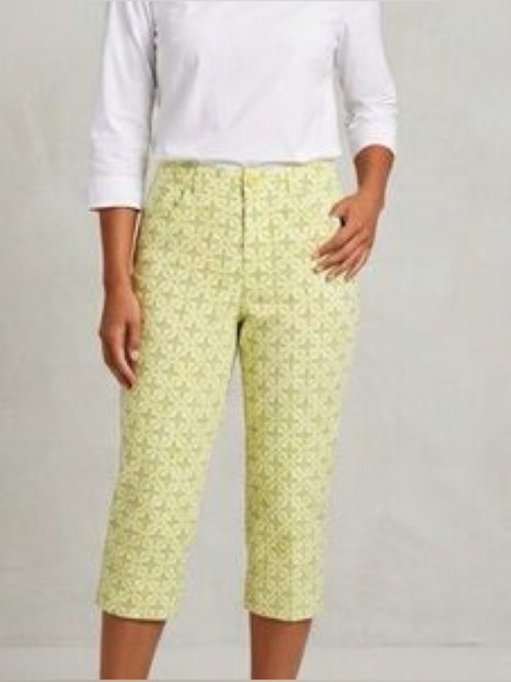 Talbots Yellow Floral-Print Capri Pants
